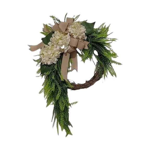 Hydrangea Wreaths for Front Door, Artificial Floral Wreath White Greenery Summer Willow Leaves Outside Rustic Spring Teardrop Green Porch Wedding Indoor Wall Bow Farmhouse Decor(Green,23.6x15.7")