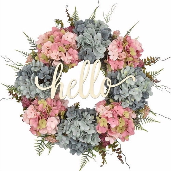 Hydrangea Wreaths for Front Door Decoration,Fall Spring Handmade Hello Wreath for Indoor Outdoor Use,Farmhouse Wreath 16 Inches for Wall Hanging,Welcome Wreath for Home Front Door and Wall Decor