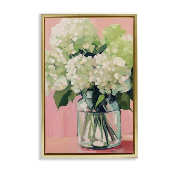 Stupell Industries Hydrangea on Pink Background Gold Framed Floater Canvas Wall Art, design by Gina Kelly