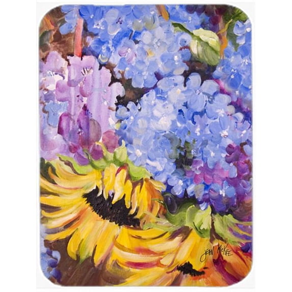 Hydrangeas And Sunflowers Glass Cutting Board, Large