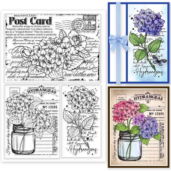 Hydrangeas Background Postcard Clear Stamps for Cards Making Silicone Clear Stamp Seals Transparent Stamps for DIY Scrapbooking Photo Album Journal Home Decoration DIY