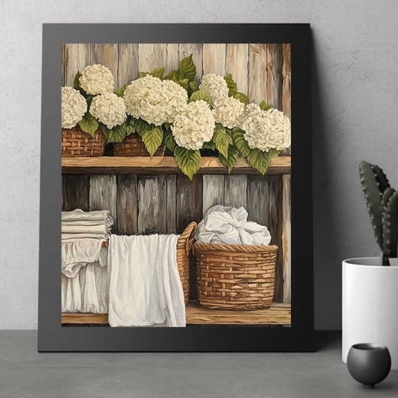 Hydrangeas Farmhouse Laundry Room Wall Art Unframed Paper Print