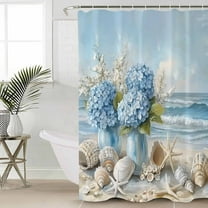 Hydrangeas Flowers Extra Long Shower Curtain Set, Waterproof Shower Curtains for Bathroom, Coastal Seaside Starfish Summer Washable Fabric Cloth Bath Curtain for Bathtub with Hooks 72x96 Inches