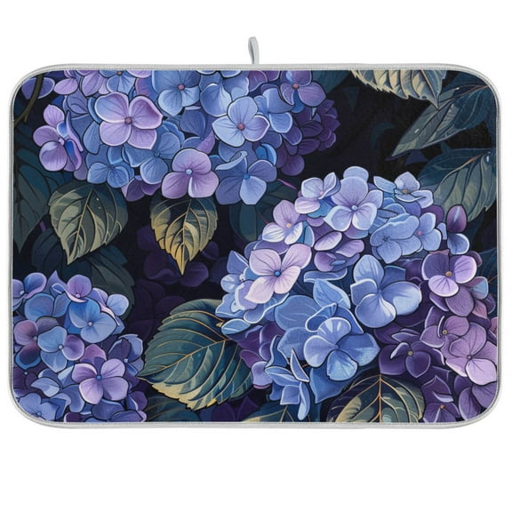 Hydrangeas Flowers Leaves Dish Drying Mats Kitchen Mat Microfiber Counter Absorbent Dish Pad Drainer Rack 16"x18"