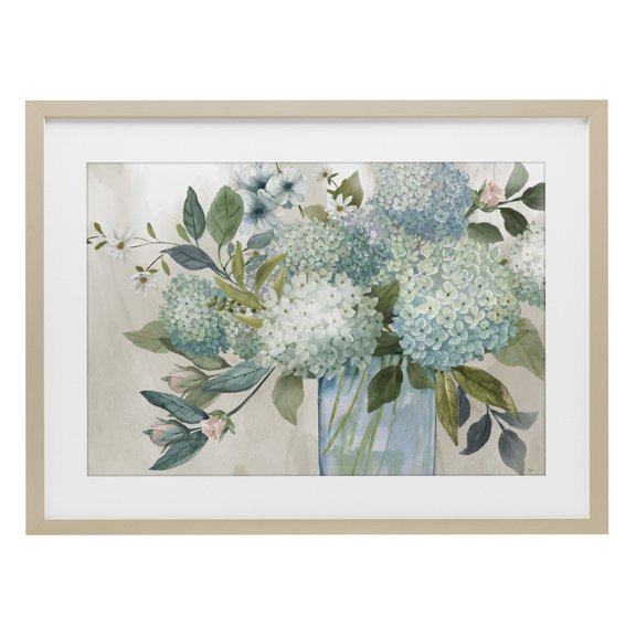 Stupell Industries Hydrangeas Galore Blue Flowers Birch Framed Print Under Glass, design by Nan, 14 x 20