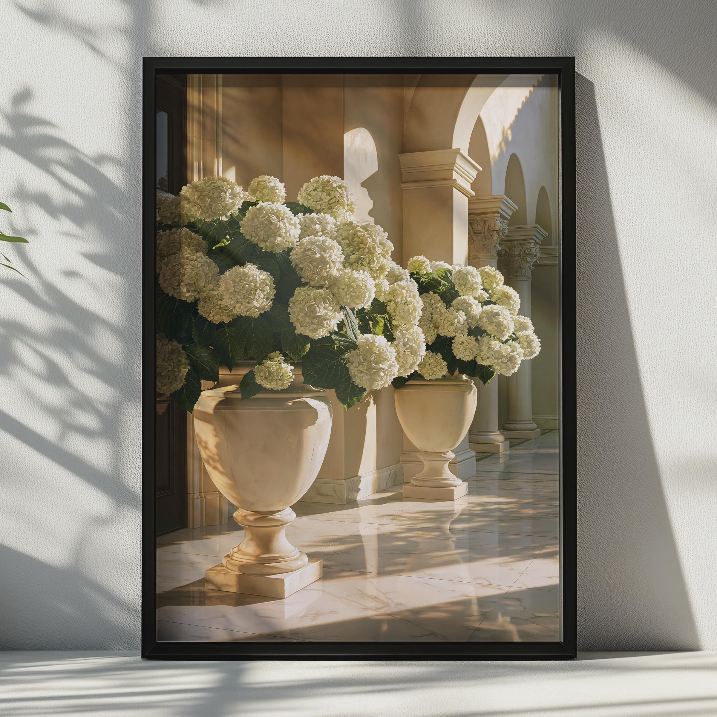 Hydrangeas In Stone Urns Classical Colonnade Poster , Poster Print Only ...