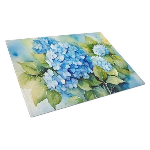 Hydrangeas in Watercolor Glass Cutting Board Large 12 in x 15 in
