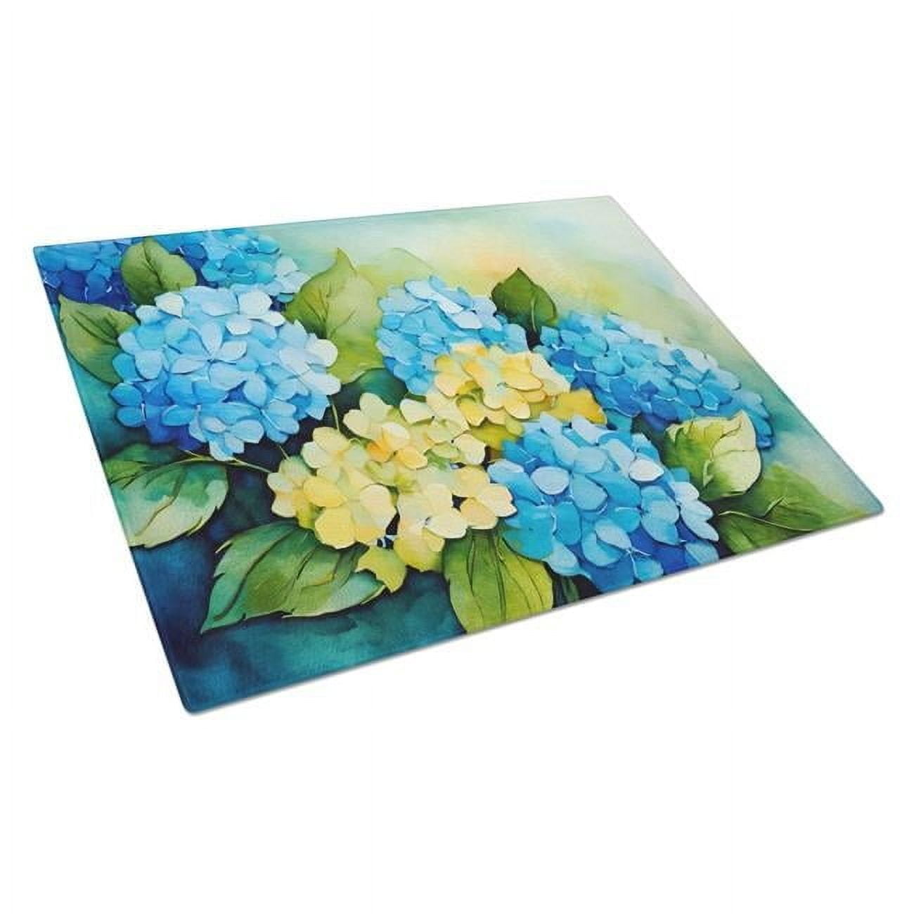 Hydrangeas in Watercolor Glass Cutting Board Large 12 in x 15 in
