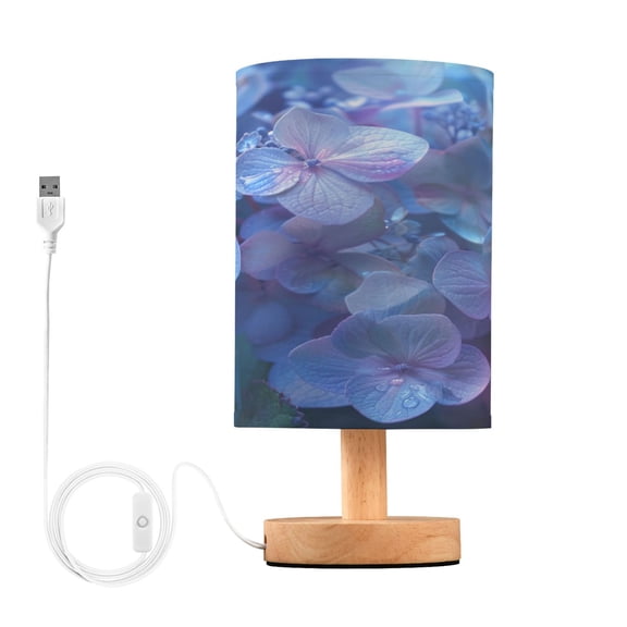 Hydrangeas with Water Drop Bedside Table Lamp Desk Warm Lights with USB Charging Port Cylinder LED Lamps for Bedroom Living Room Office