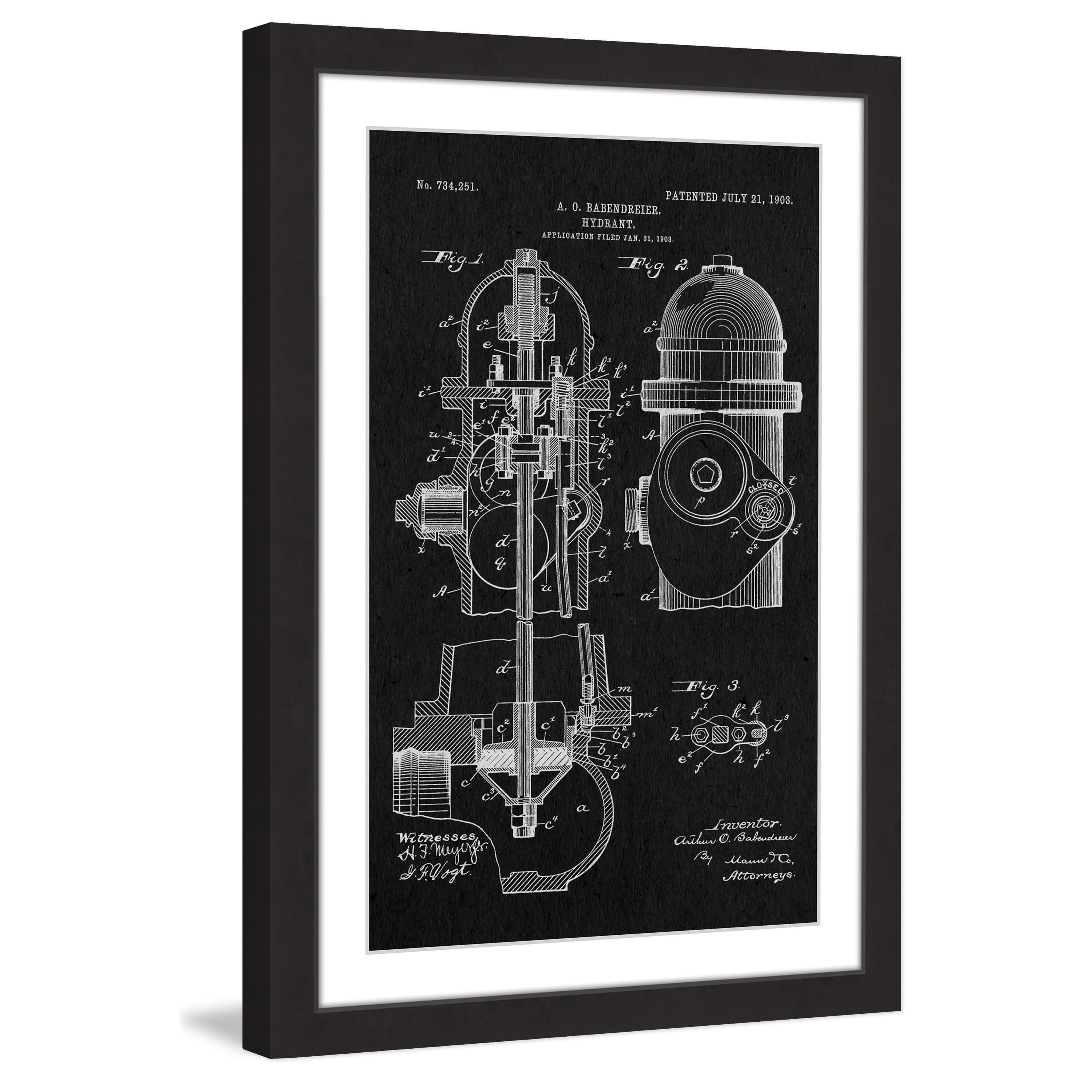 "Hydrant 1903 Black Paper" Framed Painting Print