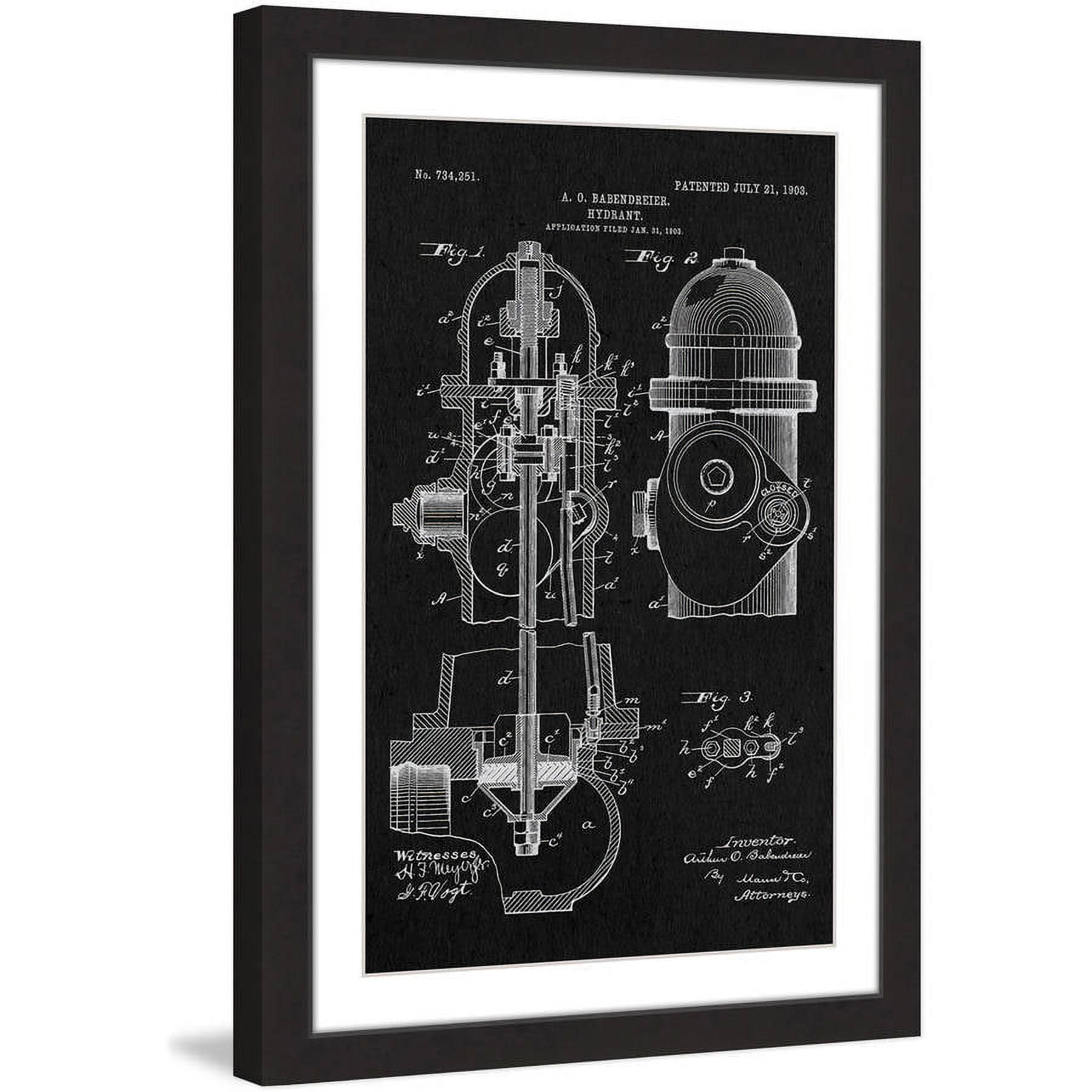 "Hydrant 1903 Black Paper" Framed Painting Print