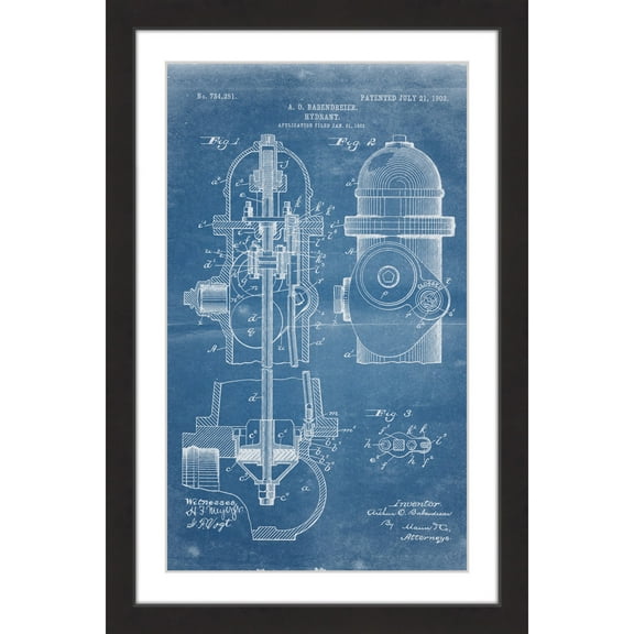 "Hydrant 1903 Blueprint" Framed Painting Print