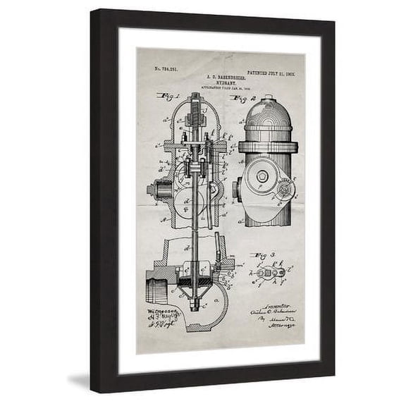 "Hydrant 1903 Old Paper" Framed Painting Print