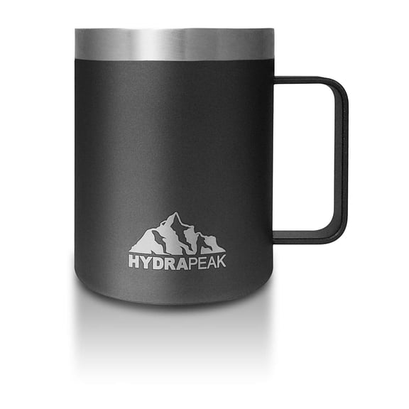 Hydrapeak 14oz Insulated Coffee Mug with Splash Proof Lid, Stainless Steel Travel Coffee Mug, BPA-Free Double Walled Coffee Travel Mug with Handle, Camper Coffee Mug for Men and Women (Black)
