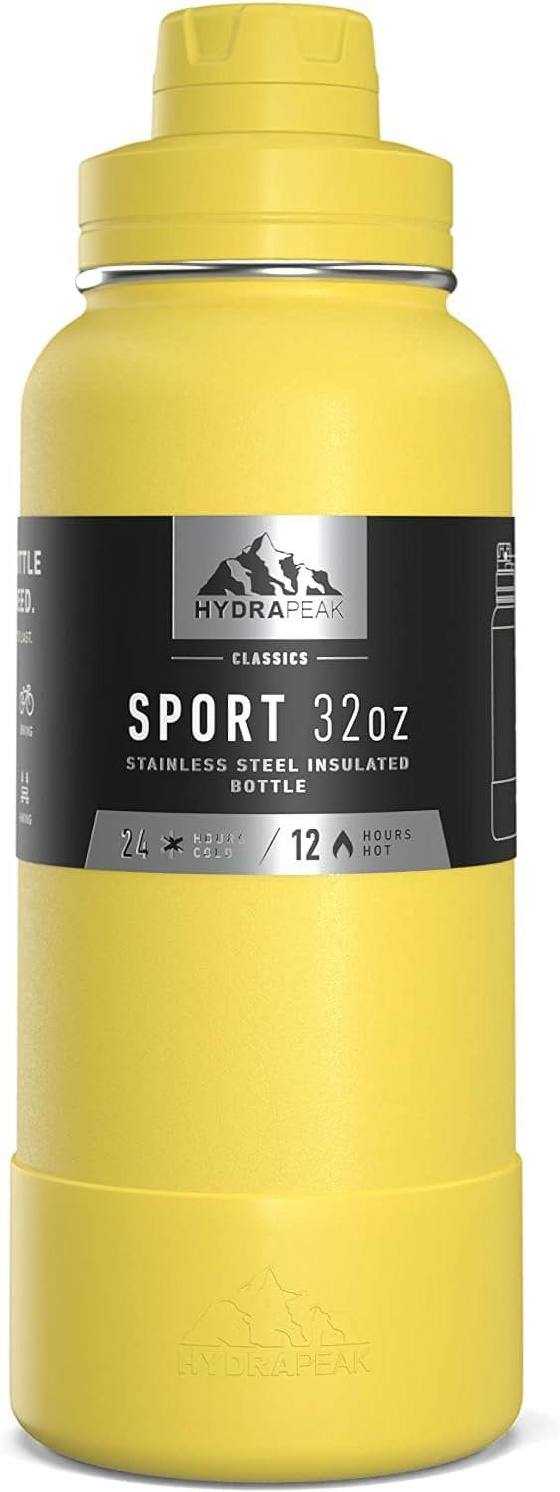 Hydrapeak 32oz Insulated Water Bottles w/Chug Lid, Water Flask, 32 Oz Water Bottle Insulated & Leak Proof, Stainless Steel Water Bottle, Travel Water Bottle, Wide Mouth, Matching Boot Lemon