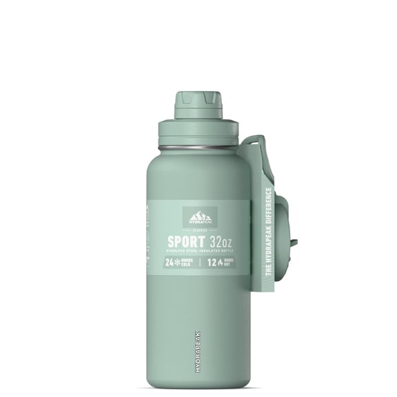 Hydrapeak 32oz Sport Insulated Water Bottle with Straw & Chug Lid, Leak & Spill Proof, Keeps Drinks Cold for 24 Hours, Hot for 12 Hours, Premium Stainless Steel Water Bottles (32oz, Seafoam)