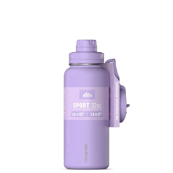 Hydrapeak 32oz Sport Insulated Water Bottle with Straw & Chug Lid, Leak & Spill Proof, Keeps Drinks Cold for 24 Hours, Hot for 12 Hours, Premium Stainless Steel Water Bottles (32oz, Digital Lavender)