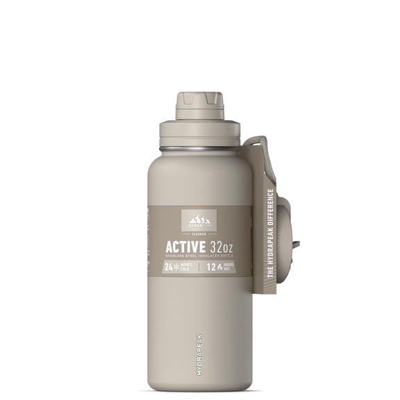 Hydrapeak 32oz Sport Insulated Water Bottle with Straw & Chug Lid, Leak & Spill Proof, Keeps Drinks Cold for 24 Hours, Hot for 12 Hours, Premium Stainless Steel Water Bottles (32oz, Stone)