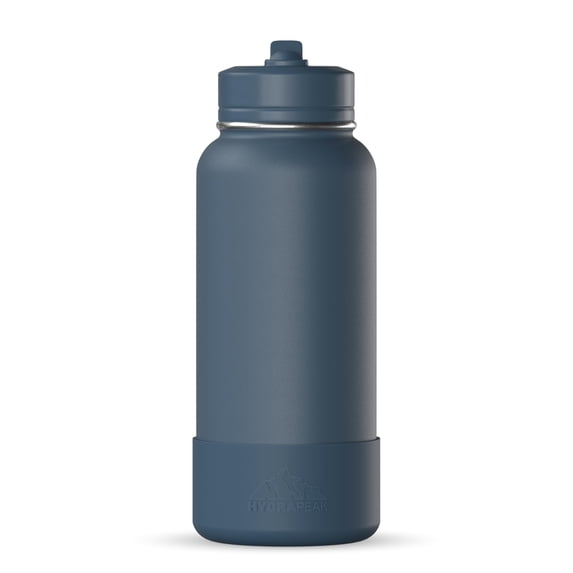 Hydrapeak 32oz Sport Insulated Water Bottle with Straw or Chug Lid, Leak & Spill Proof, Keeps Drinks Cold for 24 Hours, Hot for 12 Hours, Premium Stainless Steel Water Bottles (32oz, French Navy)