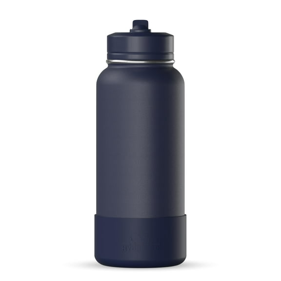 Hydrapeak 32oz Sport Insulated Water Bottle with Straw or Chug Lid, Leak & Spill Proof, Keeps Drinks Cold for 24 Hours, Hot for 12 Hours, Premium Stainless Steel Water Bottles (32oz, Navy)