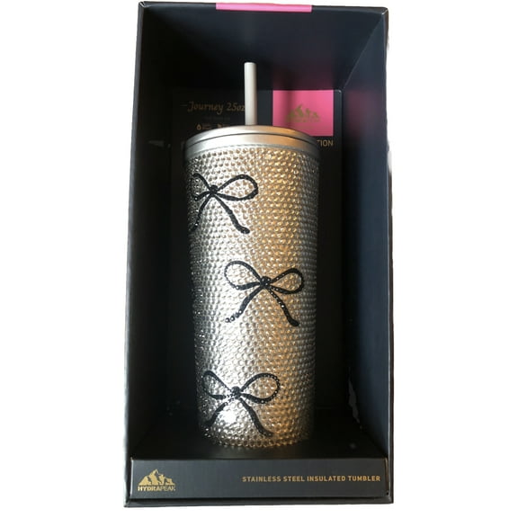 Hydrapeak Bling 25 oz No Handle Tumbler with Straw Lid, Silver Bejeweled Red Hearts Print, Leakproof Stainless Steel - BPA-Free