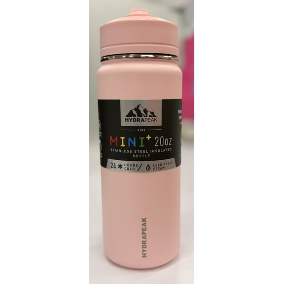 Hydrapeak Mini 20oz Kids Water Bottle with Straw Lid, Stainless Steel Double Wall Insulated Water Bottle for Kids | Leak-Proof and Spill-Proof Kids Water Bottle for School, Cold for 24 Hrs (Pink)
