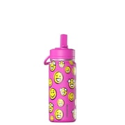 Hydrapeak Mini 20oz Fun Sticker Print Water Bottle with Straw Lid, Stainless Steel Double Wall Insulated Water Bottle, Leak-Proof and Spill-Proof Water Bottle, Smile Fuchsia