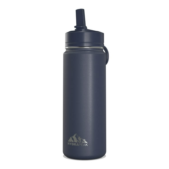 Hydrapeak Mini 20oz Water Bottle with Straw Lid, Stainless Steel Double Wall Insulated Water Bottle | Leak-Proof and Spill-Proof Water Bottle, Cold for 24 Hours (Navy)