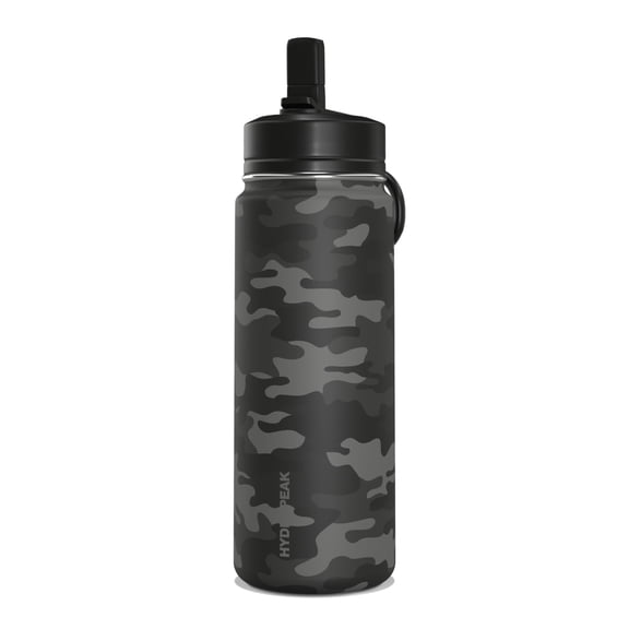 Hydrapeak Mini 20oz Water Bottle with Straw Lid, Stainless Steel Double Wall Insulated Water Bottle Leak-Proof and Spill-Proof Water Bottle l Cold for 24 Hrs Black Camouflage