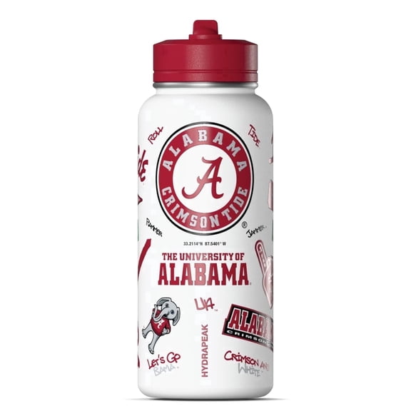 Hydrapeak Officially Licensed Alabama Crimson Tide 32 oz Active Water Bottle with Straw Lid Reusable Stainless Steel Double Wall Insulated Sports Gift