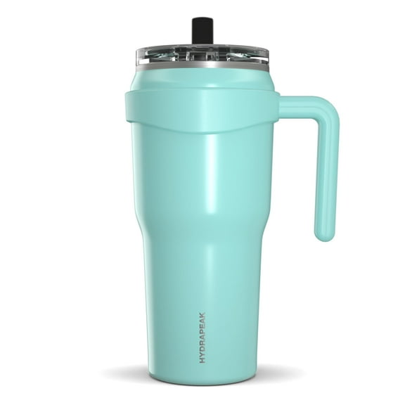 Hydrapeak Roadster 40oz Stainless Steel Tumbler Double Wall Vacuum Insulated Water Bottle With Handle And 2 in 1 Straw Lid (Aqua Gloss)