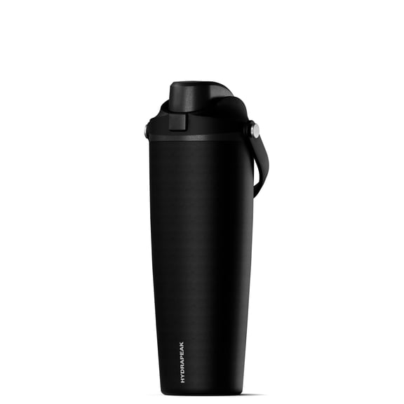 Hydrapeak Roamer 32oz Insulated Water Bottle with Straw Lid w/Lock & Handle, Leakproof Stainless Steel, Rubber Grip Base, Keeps Drinks Cold 24H, Great Tumbler For Dad, Black