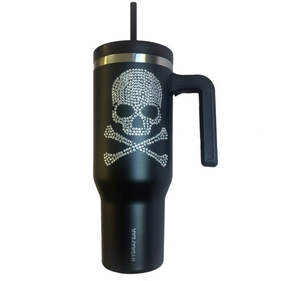 Hydrapeak Voyager 40 Oz Stainless Steel Tumbler Black Bling Skull Gift Set