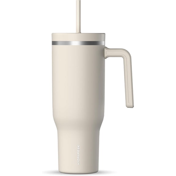 Hydrapeak Voyager 40 Oz Stainless Steel Tumbler with Handle, Insulated Water Bottle With Straw & Lid, Cupholder Friendly Reusable Travel Mug (Stone)