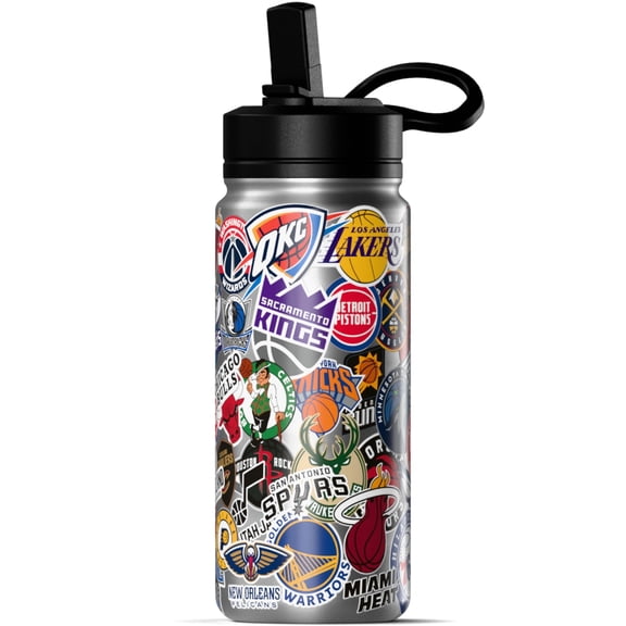 Hydrapeak x NBA Officially Licensed All Team Sticker Print 20 oz Insulated Water Bottle with Straw Lid and Handle (Current)