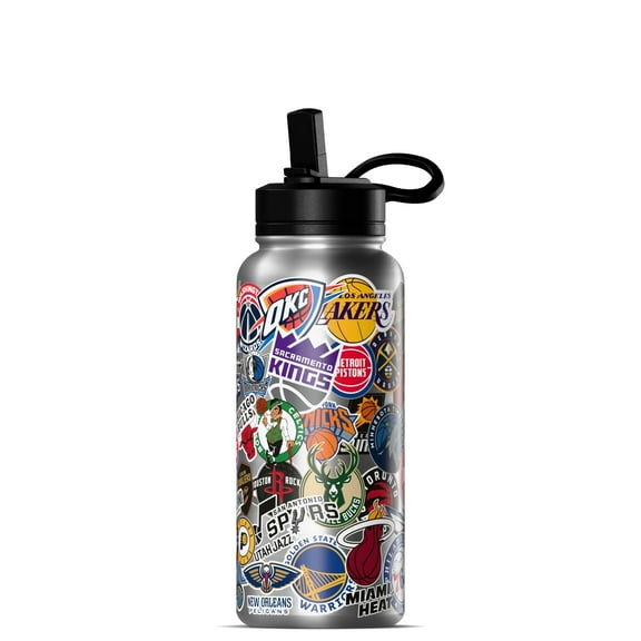 Hydrapeak x NBA Officially Licensed All Team Sticker Print 32 oz Insulated Water Bottle with Straw Lid and Handle (Current)