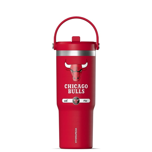 Hydrapeak x NBA Officially Licensed Chicago Bulls 32 oz Nomad Tumbler with Handle and Straw Lid, Leakproof Stainless Steel Water Bottle