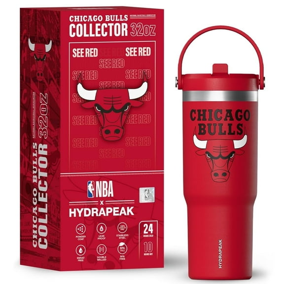 Hydrapeak x NBA Officially Licensed Chicago Bulls 32oz Nomad Stainless Steel Tumbler with Handle and Straw Lid, Leakproof Water Bottle in Limited Edition Collector's Gift Box