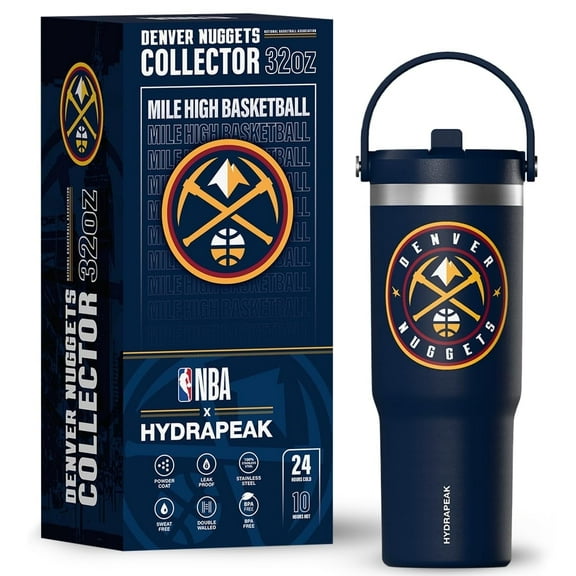Hydrapeak x NBA Officially Licensed Denver Nuggets 32oz Nomad Stainless Steel Tumbler with Handle and Straw Lid, Leakproof Water Bottle in Limited Edition Collector's Gift Box