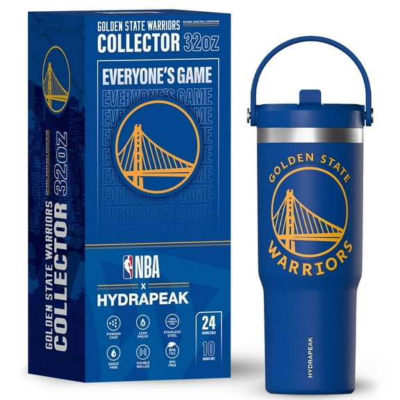 Hydrapeak x NBA Officially Licensed Golden State Warriors 32oz Nomad Stainless Steel Tumbler with Handle and Straw Lid, Leakproof Water Bottle in Limited Edition Collector's Gift Box