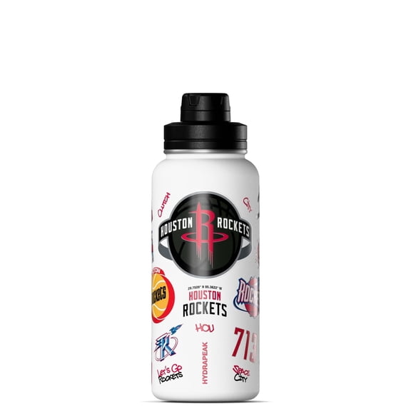 Hydrapeak x NBA Officially Licensed Houston Rockets32oz Active Water Bottle Chug Lid Stainless Steel Reusable Double Wall Celebrating The City Of Houston