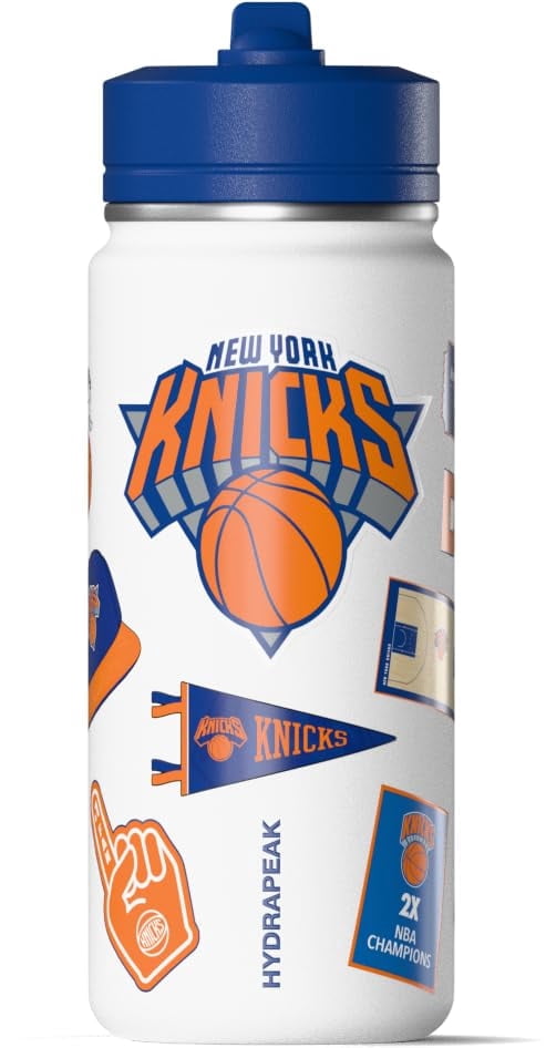 Hydrapeak x NBA Officially Licensed New York Knicks 20 oz Active Water Bottle with Straw Lid and Handle Reusable Stainless Steel Double Wall Insulated Sports Gift for Kids/Adults