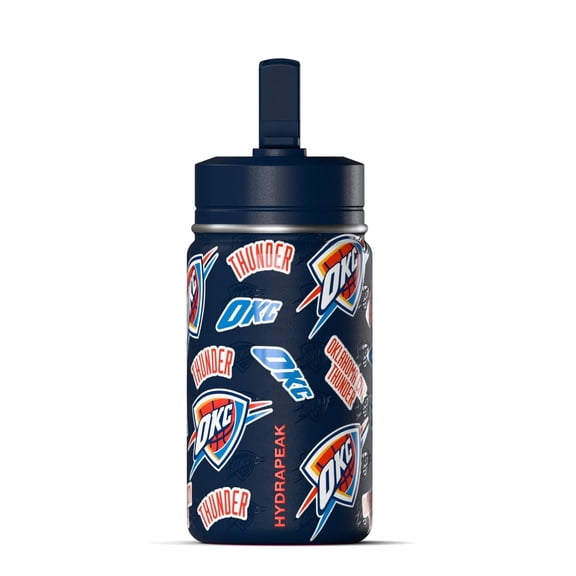 Hydrapeak Oklahoma City Thunder 14oz Kids Water Bottle with Straw Lid and Handle, Insulated Stainless Steel, Spill Proof