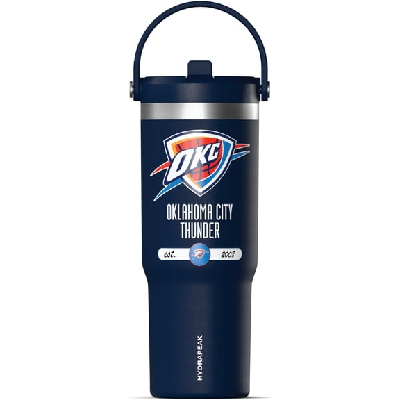 Hydrapeak x NBA Officially Licensed Oklahoma City Thunder 32 oz Nomad Tumbler with Handle and Straw Lid, Leakproof Stainless Steel Water Bottle