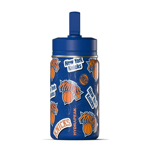 Hydrapeak x NBA Officially Licensed New York Knicks 14oz Mini Kids Water Bottle with Straw Lid and Handle Reusable Stainless Steel Double Wall Insulated Spill Proof Sports Gift for Boys Girls