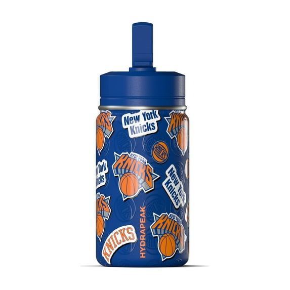 Hydrapeak x NBA Officially Licensed New York Knicks 14oz Mini Kids Water Bottle with Straw Lid and Handle Reusable Stainless Steel Double Wall Insulated Spill Proof Sports Gift for Boys Girls