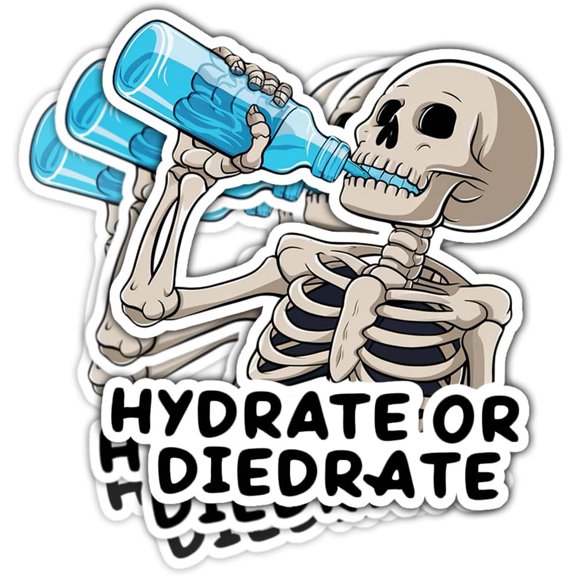 Hydrate Skeleton or Diedrate Skeleton Sticker, Skull Sticker, Skeleton Water Bottle Sticker, Sticker Die-Cut Waterproof Vinyl Sticker for Laptop Water Bottle Phone Window Helmet Decal Gift (3x3inch)