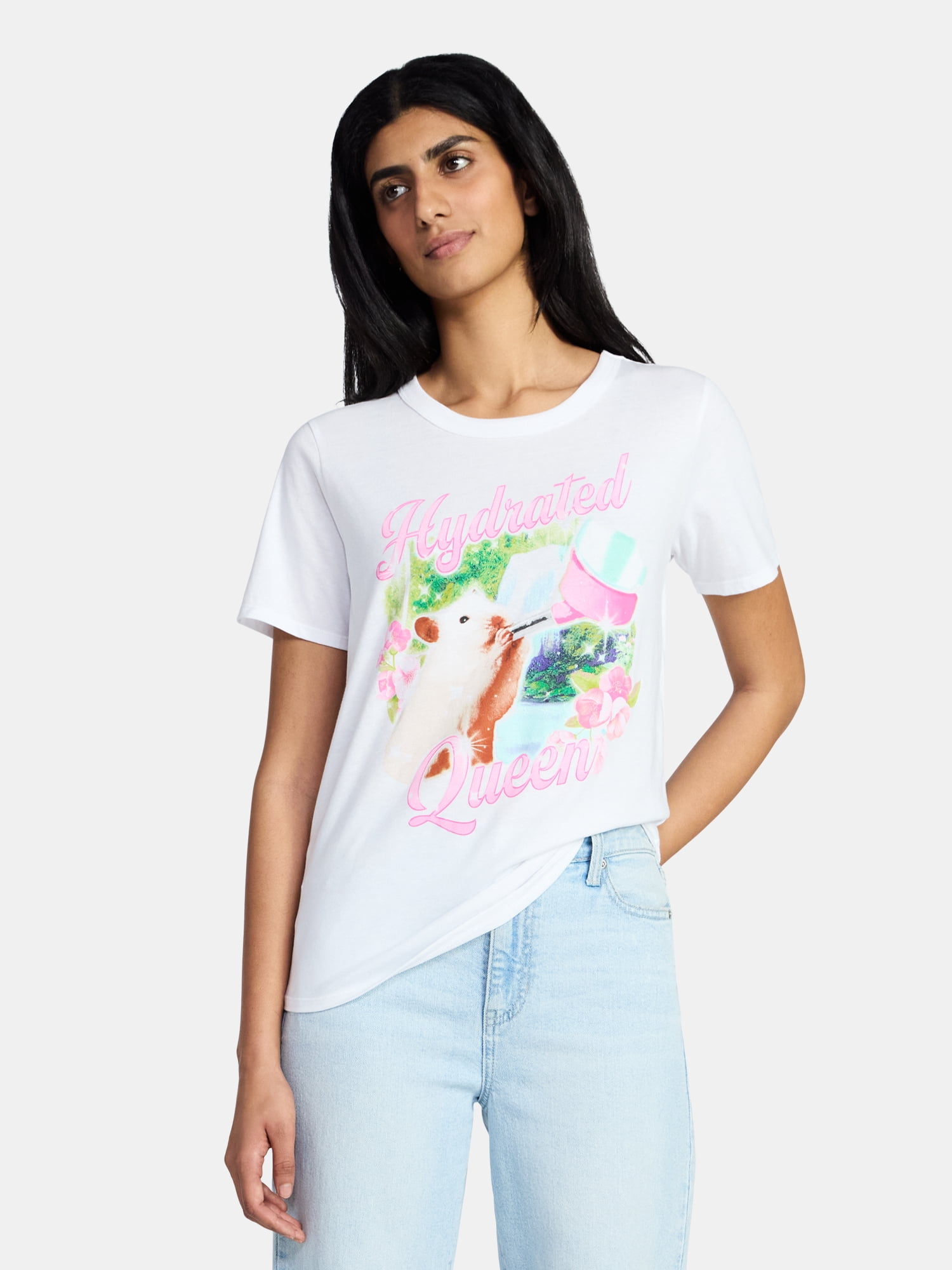 Hydrated Queen Women's Graphic Everyday Tee with Short Sleeves, Sizes XXS-XXL