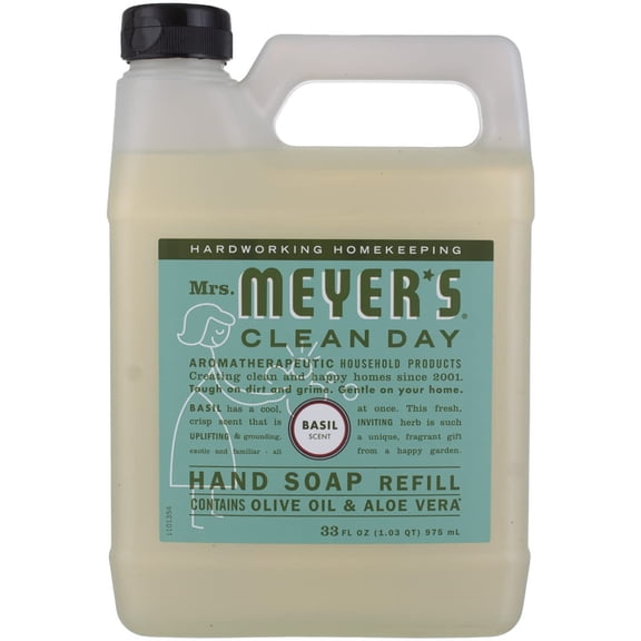 Hydrating Hand Soap Refill in Refreshing Basil Scent for any Soap Dispenser for Liquid Soap w/ Essential Oils for Hand Wash Cruelty Free Eco Friendly s, 33 Fl OZ Per Bottle, 1 Bottle