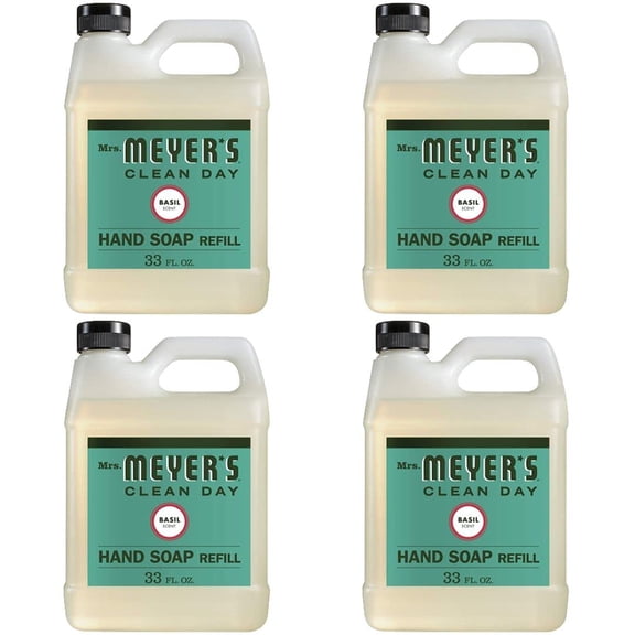 Hydrating Hand Soap Refill in Refreshing Basil Scent for any Soap Dispenser for Bathroom & Kitchen Essential Oils for Hand Wash Cruelty Free Eco Friendly Products, 33 Fl OZ Per Pack, Pack of 4